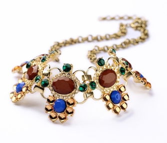 女人飾界 歐美時尚飾品廠家批發直銷，新款褐色寶石花朵圓環項鏈引領潮流